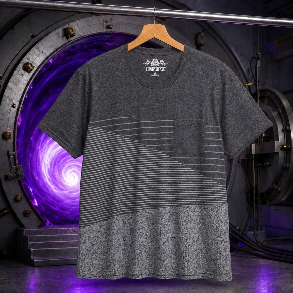 American Rag Mens Colorblock Striped Pocket Tee Charcoal Grey XL Streetwear
